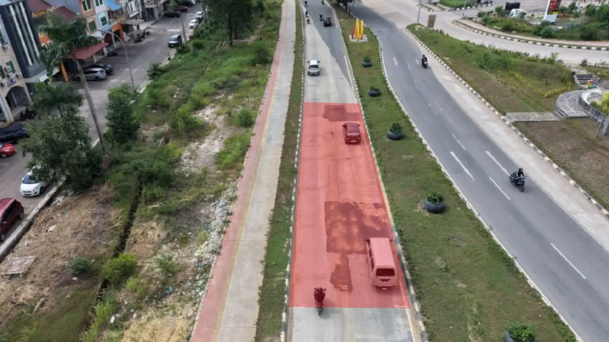 Lingkaran merah menunjukkan ruas Jalan Gajah Mada yang tengah direkonstruksi BP Batam pada segmen Pura Agung Amertha Buana hingga Taman Kota sebagai upaya meningkatkan keselamatan, kenyamanan, dan kualitas infrastruktur jalan. Foto: Humas BP Batam/Batam Pos.