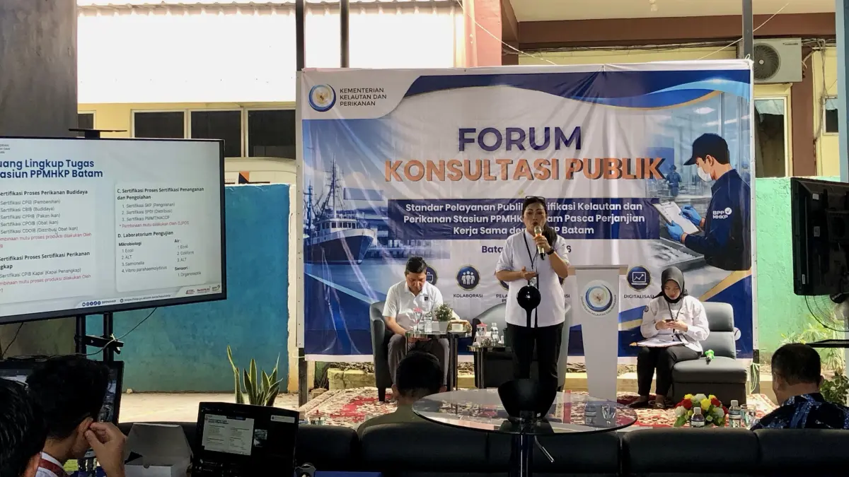 Forum Konsultasi Publik yang digelar Unit Pelaksana Teknis (UPT) Stasiun Pengendalian dan Pengawasan Mutu Hasil Kelautan dan Perikanan (BPPMHKP) bersama BP Batam. F.Istimewa