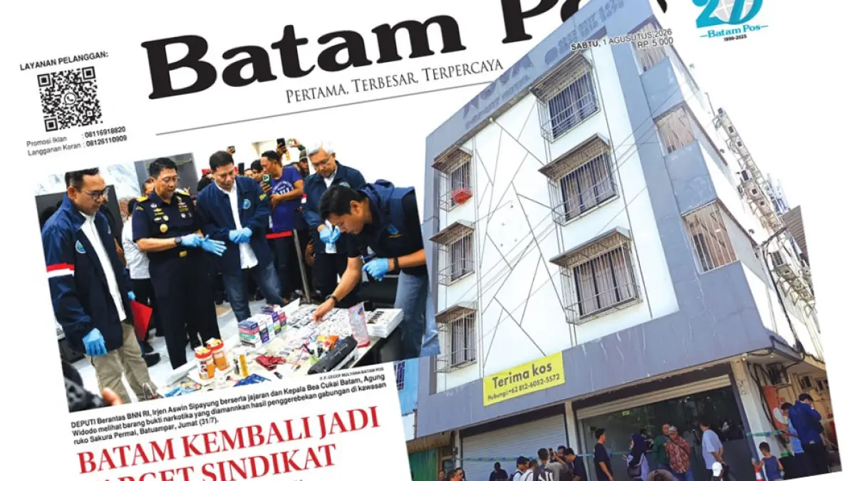 Tampilan halaman depan koran Batam Pos yang mengangkat isu tangkapan Narkoba di Batam