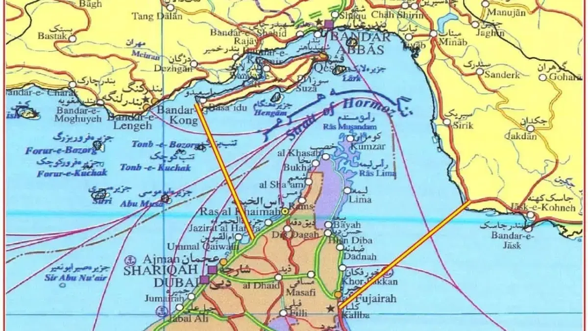 Peta Selat Hormuz yang diterbitkan oleh Angkatan Laut Korps Garda Revolusi Islam (IRGC) di wilayah yang dikuasai oleh Angkatan Bersenjata Iran, 4 Mei 2026 (Screenshot/X/@IranIntl_En)