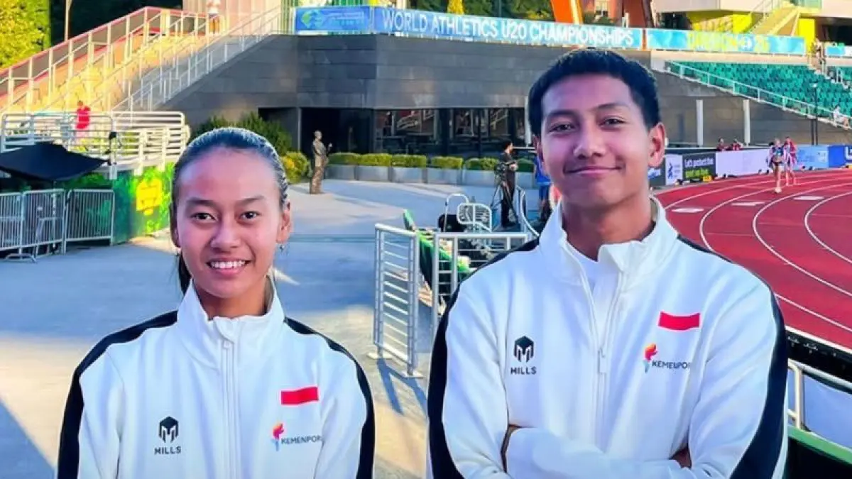 Foto atlet muda atletik Indonesia Anugrah Styawan Pujo Santoso (kanan) dan Hoshi Fatihah Azharah (kiri) dalam laman media sosial resmi Pengurus Besar Persatuan Atletik Seluruh Indonesia (PB PASI) yang dipantau di Jakarta, Minggu (9/8/2026). (Akun Instagram resmi PB PASI @pbpasiofficial) 