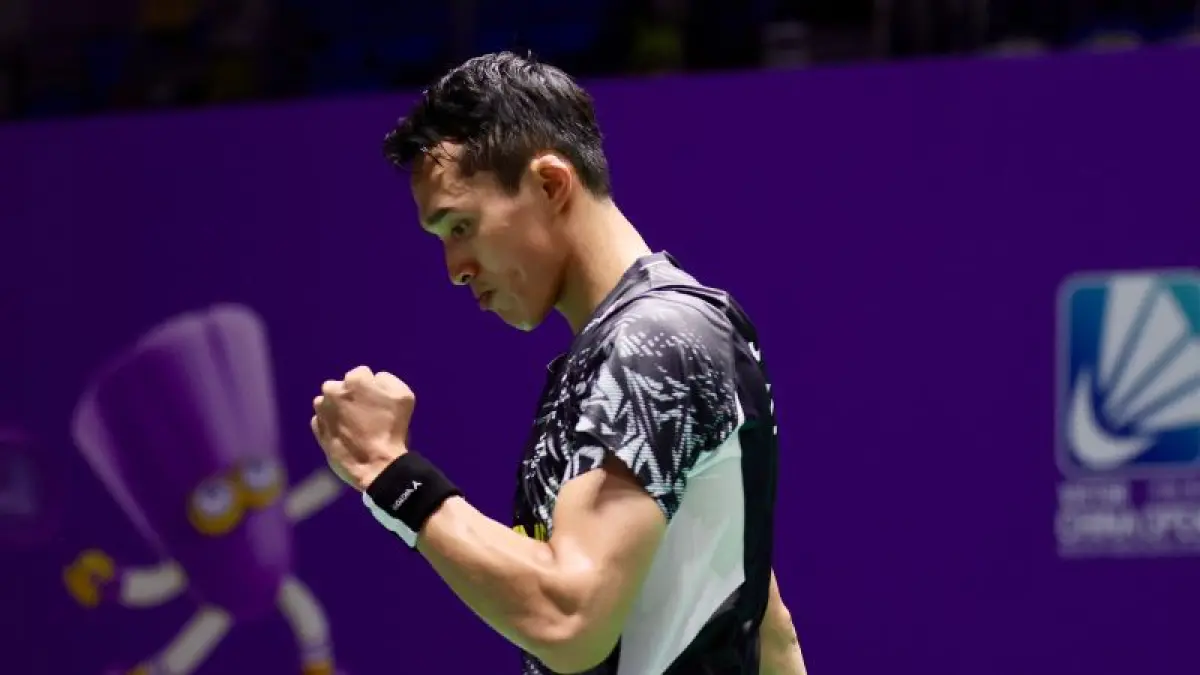 Pebulu tangkis tunggal putra Jonatan Christie saat tampil di babak pertama China Open 2026 yang berlangsung di Olympic Sports Center Gymnasium, Changzhou, Rabu (22/07/2026). ANTARA/HO-PBSI

