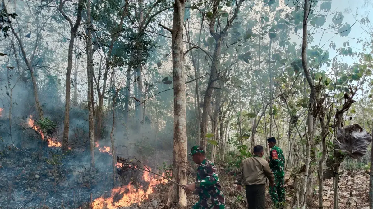 Para prajurit TNI memadamkan api di lokasi karhutla. Belasan ribu personel dikerahkan untuk membantu penanganan karhutla di berbagai daerah Indonesia. (TNI)
