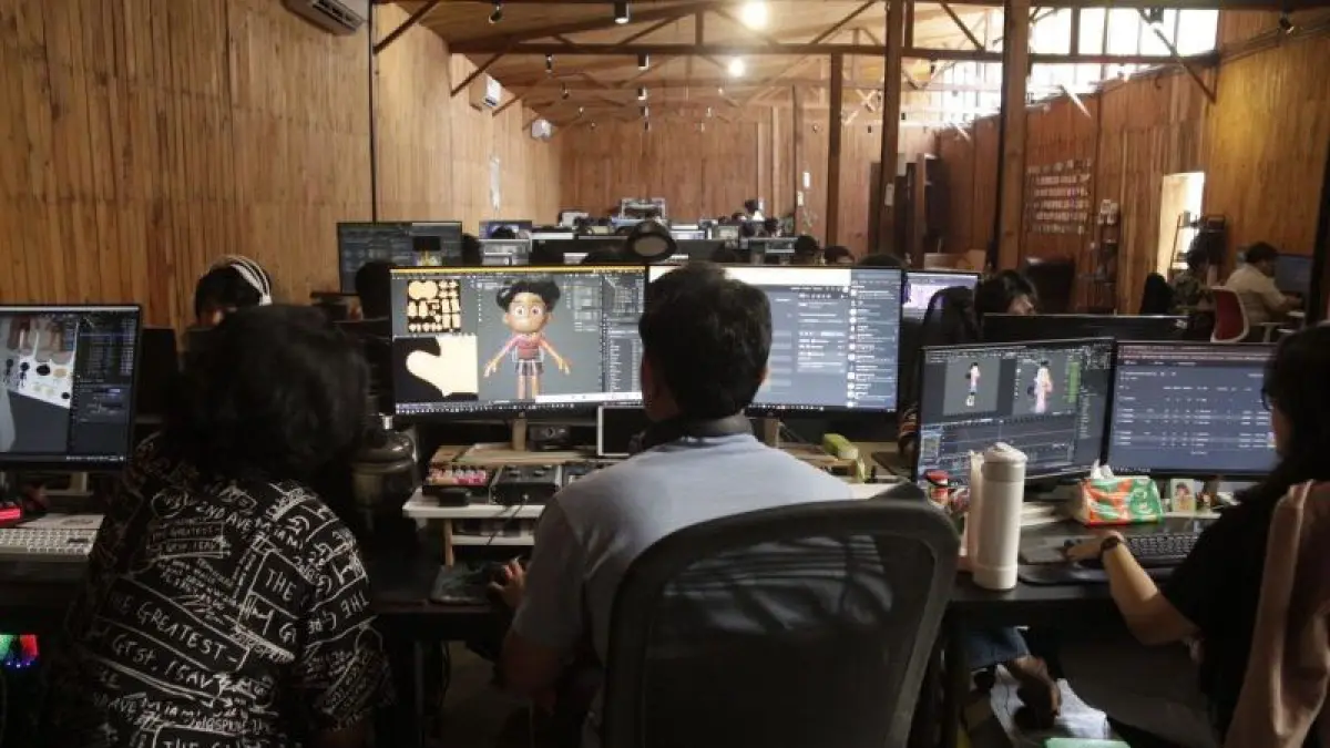 Pekerja kreatif membuat serial animasi tiga dimensi "Kwartet" di Dipadira Studio di Sleman, Yogyakarta (27/8/2026). (ANTARA/Ilham Nur Arifin) 