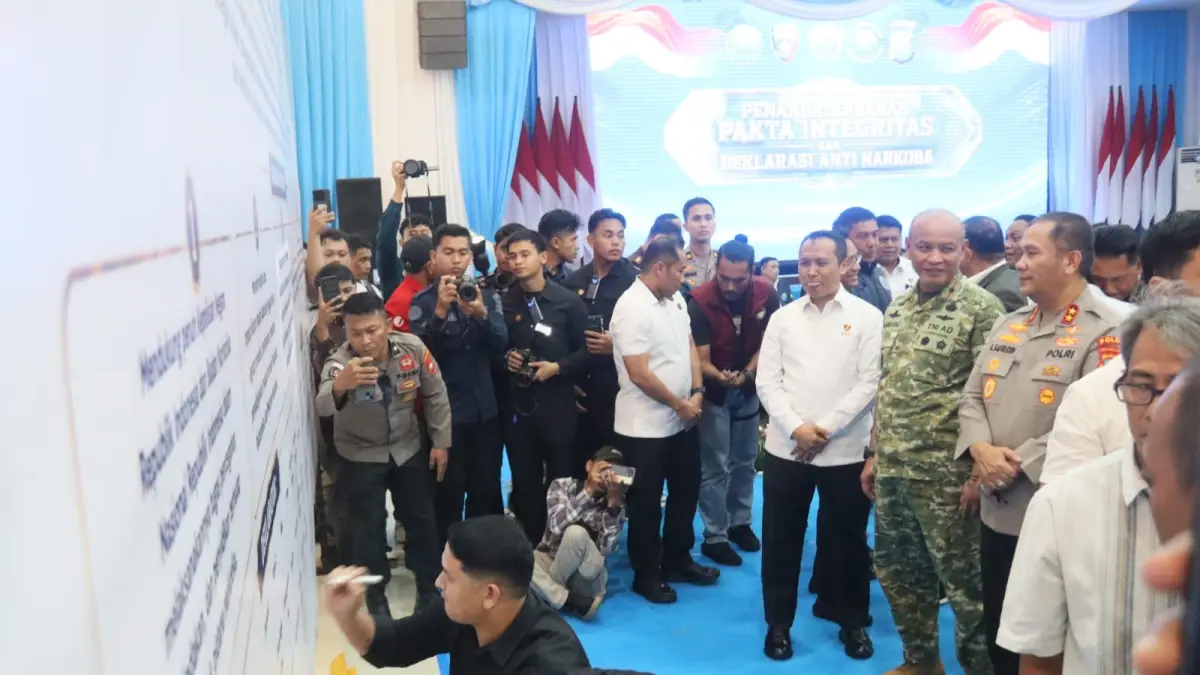 Pengusaha Tempat Hiburan Malam (THM) Batam mendeklarasikan P4GN di Gedung Lancang Kuning, Polda Kepri, Selasa (1/9). F.Cecep Mulyana/Batam Pos