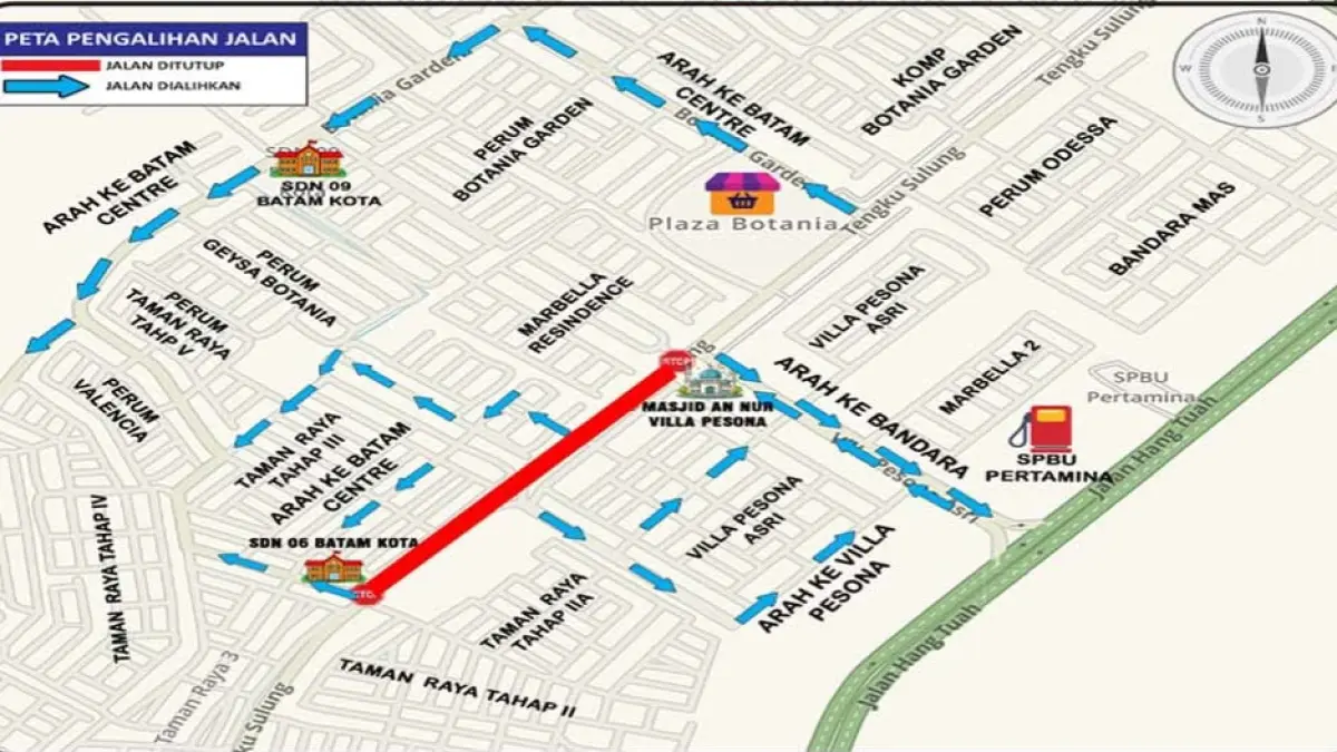 Peta Penutupan Jalan Tengku Sulung, Belian, Batam Kota