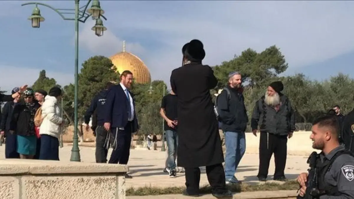 Ilustrasi: Pemukim yang didukung polisi Israel memasuki kompleks Al-Aqsa untuk memperingati hari libur Yahudi, Sukkot.