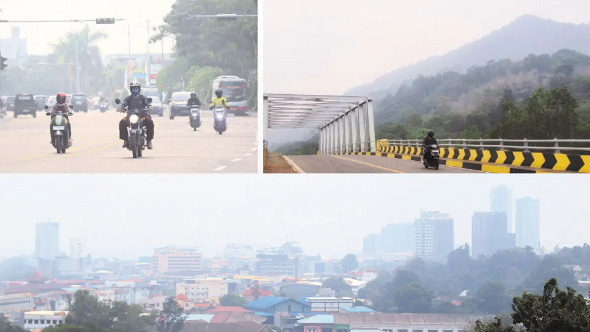 Asap kiriman menyelimuti wilayah Batam sejak beberapa hari terakhir. Warga yang beraktivitas di luar ruangan, termasuk pengendara motor, dianjurkan mengenakan masker. Foto-foto: Cecep Mulyana/Batam Pos
(Foto Atas) Pengendara motor di Jalan Lintas Barat melaju di antara kabut yang menyelimuti kawasan Gunung Bintan, Senin (14/9) sore. Foto: Slamet Nofasusanto/Batam Pos