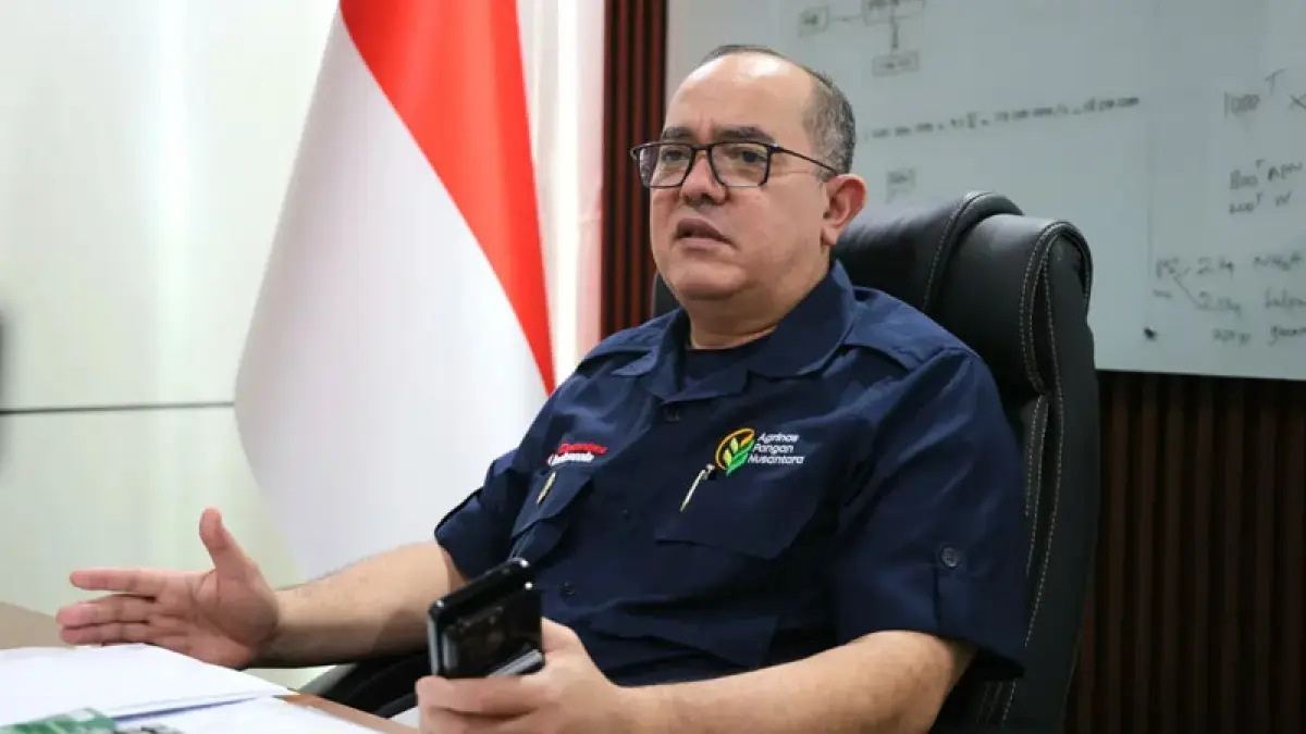 Direktur Utama (Dirut) PT Agrinas Pangan Nusantara, Joao Angelo De Sousa Mota menegaskan status manajer Koperasi Desa (Kopdes) Merah Putih sebagai pegawai Badan Usaha Milik Negara (BUMN). (Dery Ridwansah/ JawaPos.com)