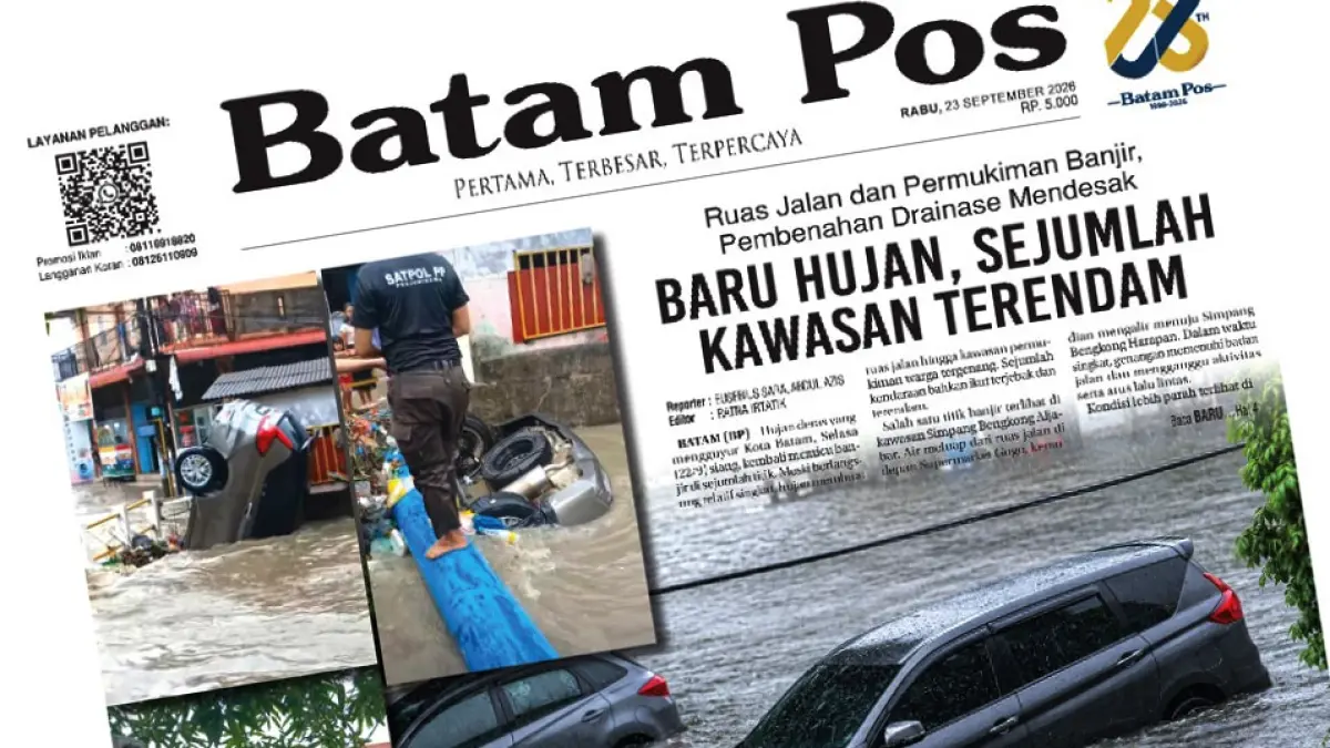 Tampilan halaman muka koran Batam Pos edisi 23 September 2026