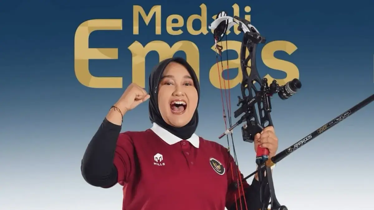 Atlet panahan putri, Nurisa Dian Ashrifah, sukses menyumbang medali emas kelima untuk tim Merah Putih di Asian Games 2026. (Dok. Instagram/@kemenpora)