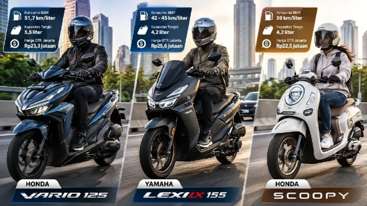 Ilustrasi tiga motor irit untuk harian. (Istimewa)