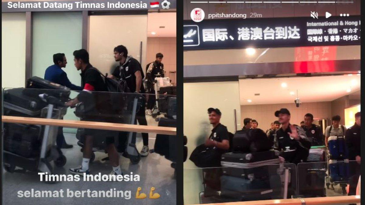 Kedatangan timnas Indonesia di Tiongkok, setelah perjalanan 9 jam dari Bahrain, baru-baru tadi.