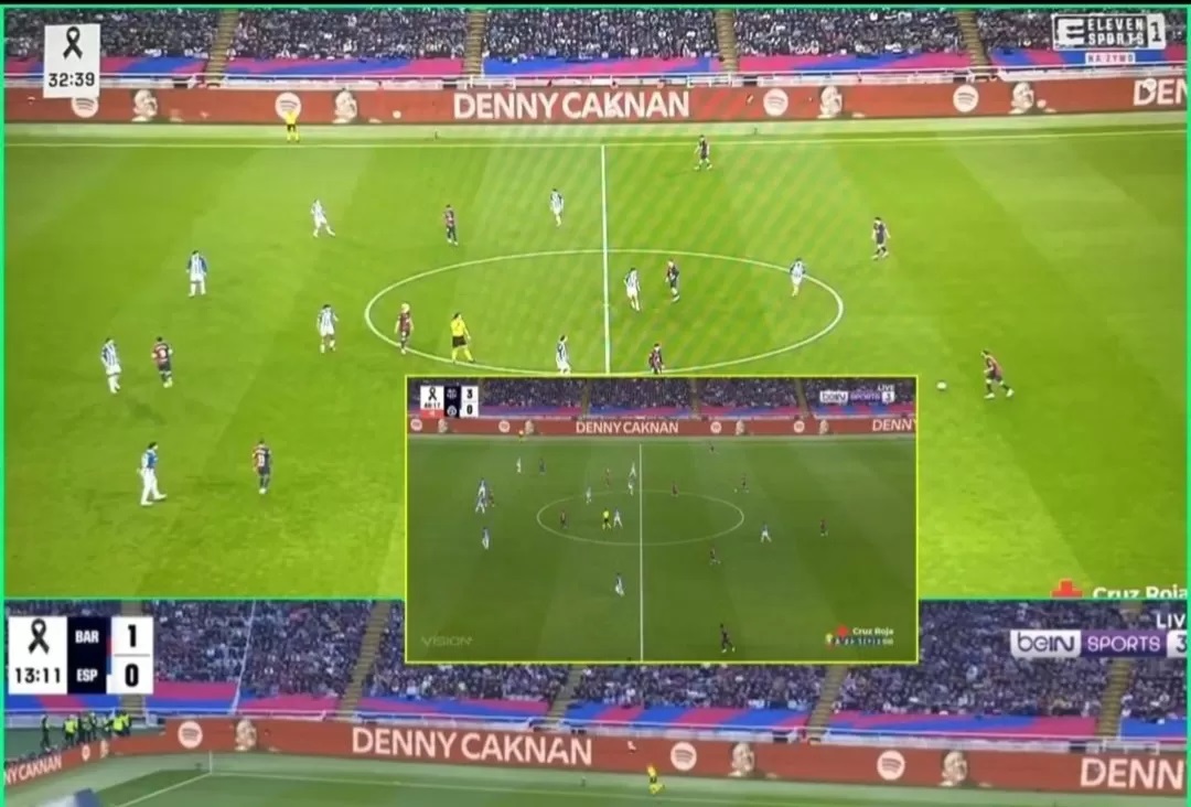 Nama dan foto Denny Caknan ada di papan iklan elektronik stadion