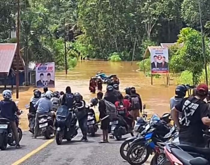 PUTUS: Jalan porors Muara Teweh - Puruk Cahu putus tergenang banjir di Kilometer 36, Sabtu (9/11/2024) (istimewa)