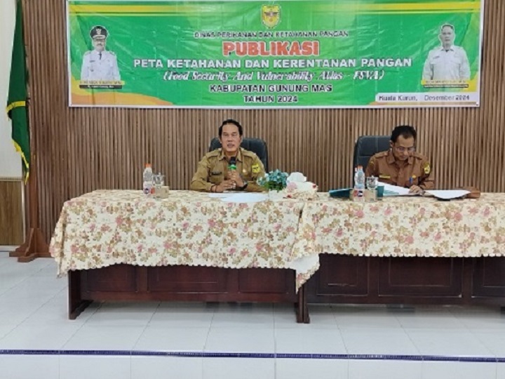 Publikasi peta ketahanan dan kerentanan pangan tahun 2024, di aula kantor inspektorat Gunung Mas, Senin (2/12).