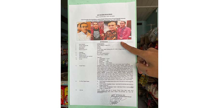 BURON: Poster wajah Harun Masiku terpampang di toko kelontongan Jalan MT Haryono, Sampit, Senin (9/12).&nbsp;IST/RADAR SAMPIT