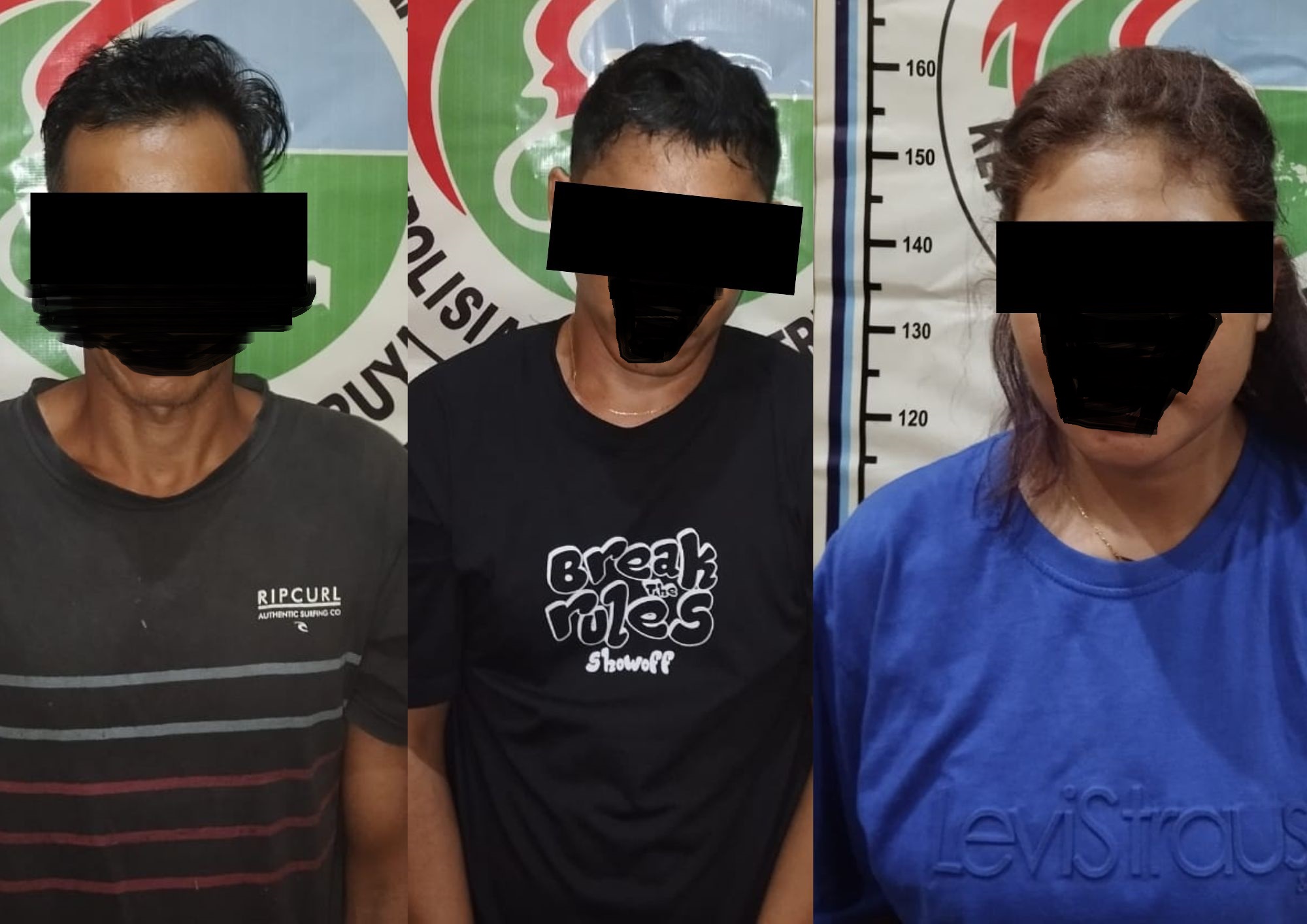 TERSANGKA: Tiga pelaku peredaran narkoba jenis sabu, saat diamankan di Polres Seruyan, jelang tutup tahun 2024.