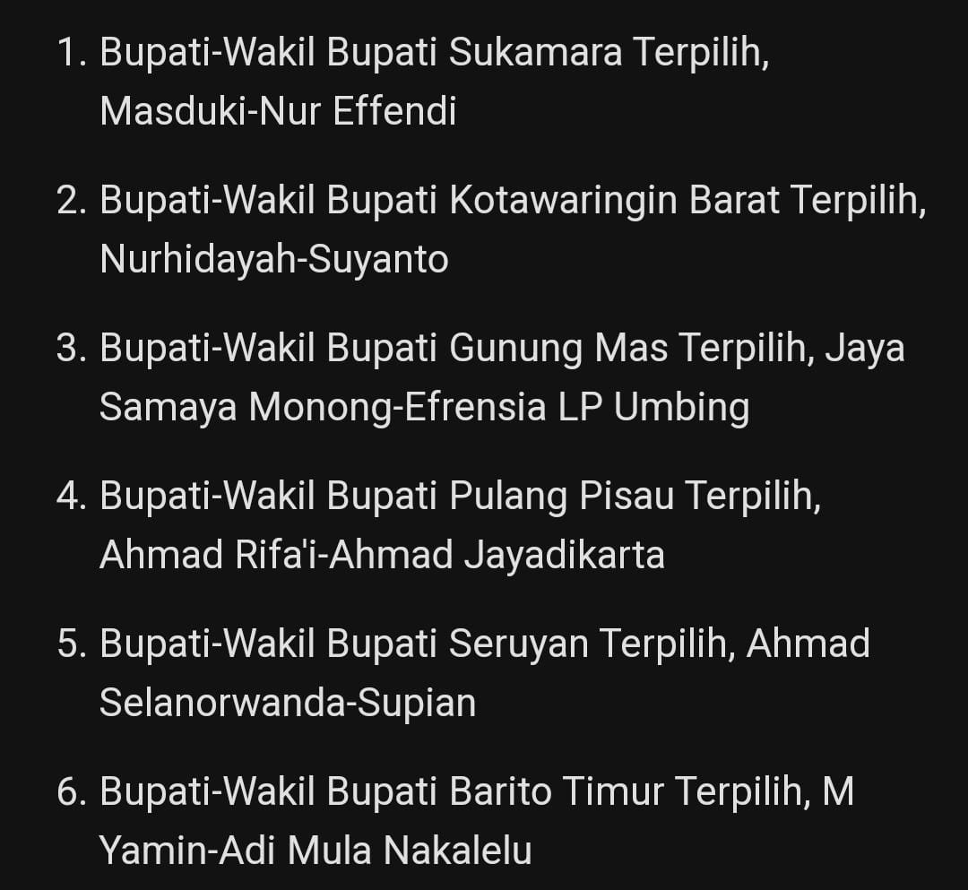 Daftar Bupati dan Wakil Bupati Terpilih