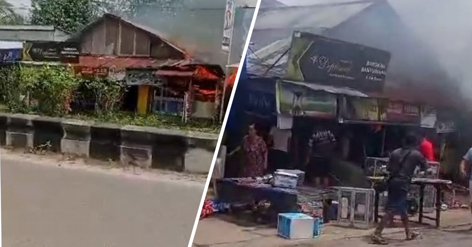 Sebuah warung berkontruksi kayu di Jalan Tjilik Riwut, tepatnya di Samekto, Kecamatan Baamang, Kabupaten Kotawaringin Timur (Kotim), Sampit, terbakar, Selasa (11/2) siang.