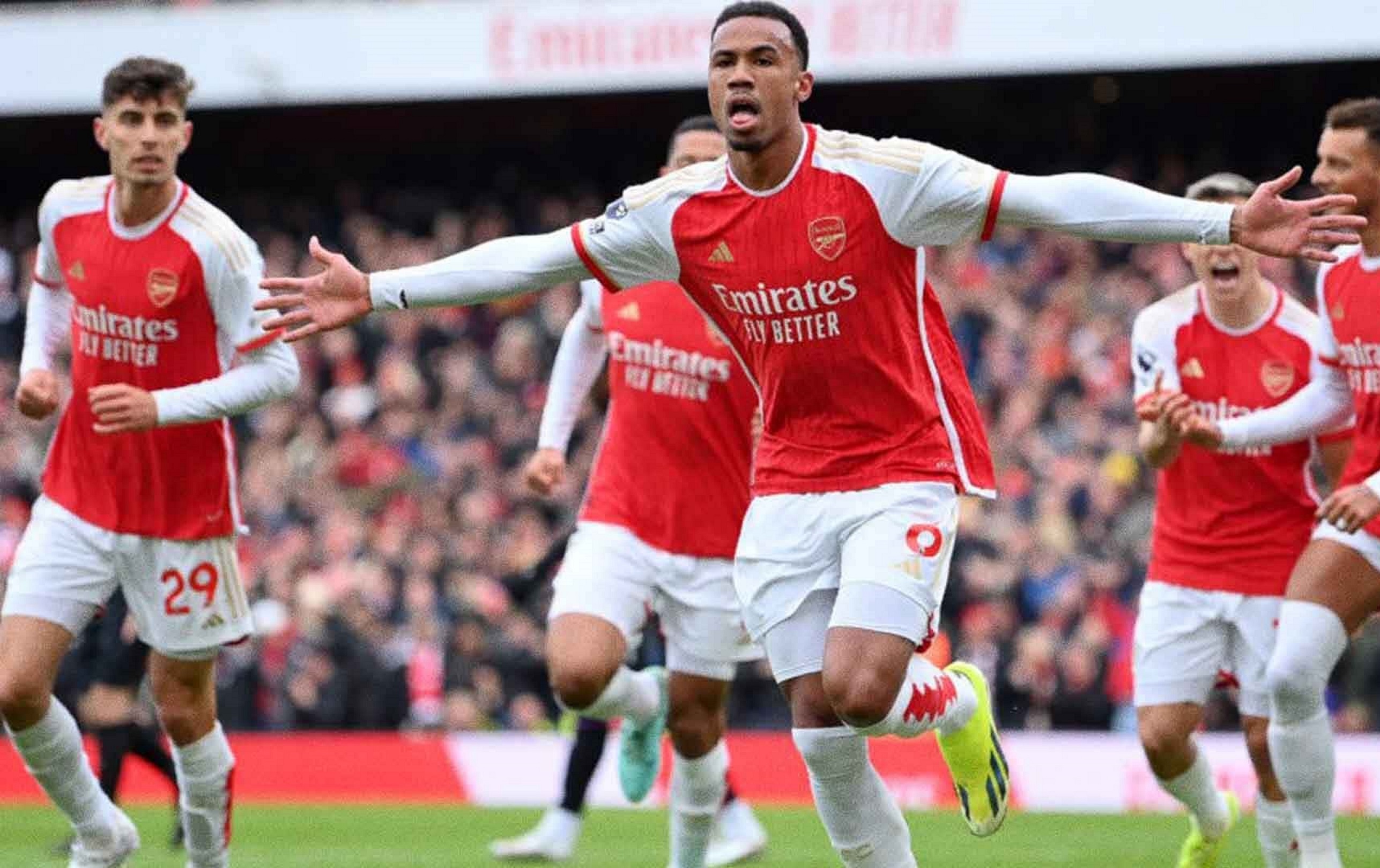 Selebrasi pemain Arsenal di salah satu laga di EPL musim ini