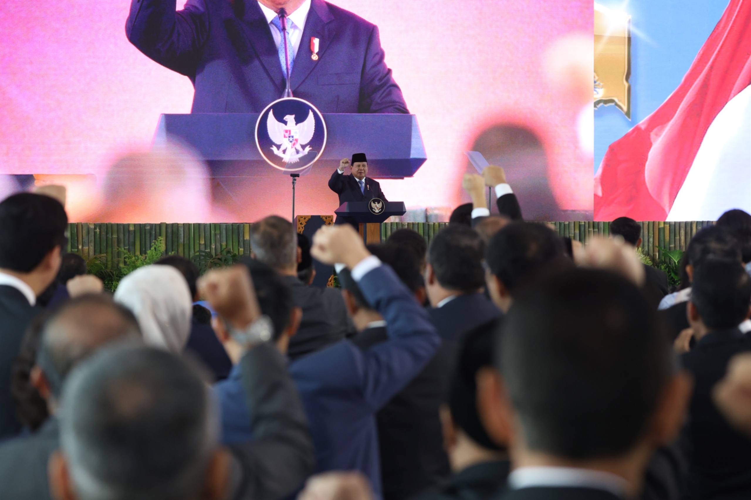 Presiden Prabowo Subianto saat sambutan usai peluncuran Danantara di Jakarta. (istimewa)