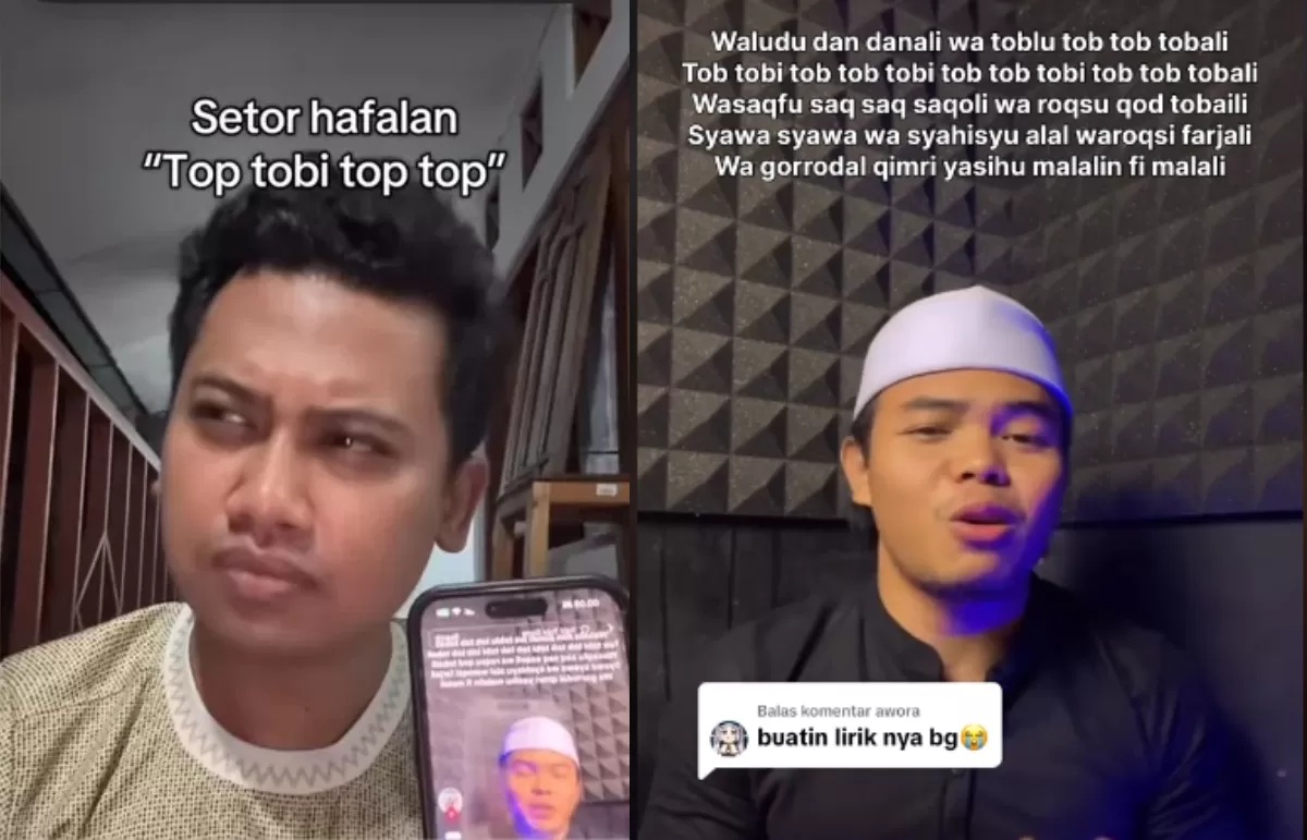 Lirik lagu Tob Tobi Tob yang sedang viral di TikTok. (TikTok @ziyadsengul - @thesadewa)