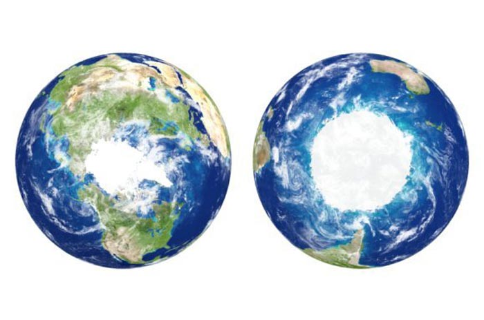 LEBIH DINGIN. Penampakan citra kutub Utara dan Selatan Bumi.