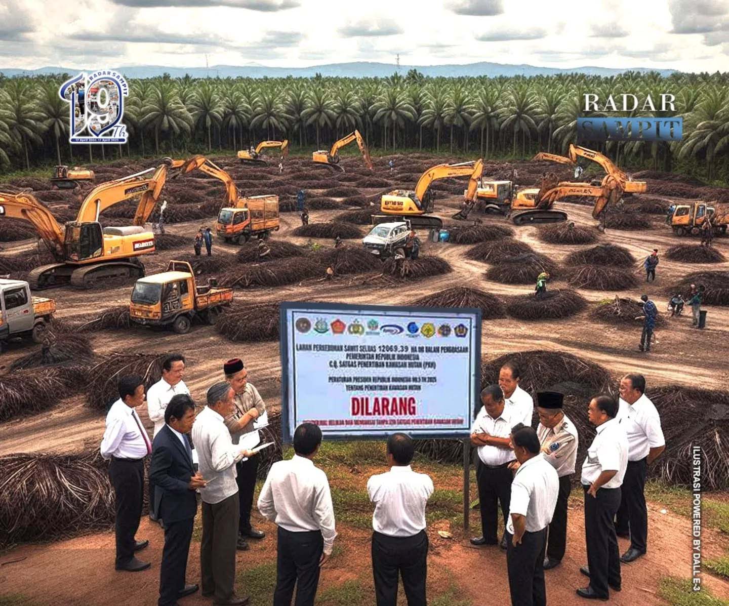 Ilustrasi penertiban kebun sawit ilegal (AI)