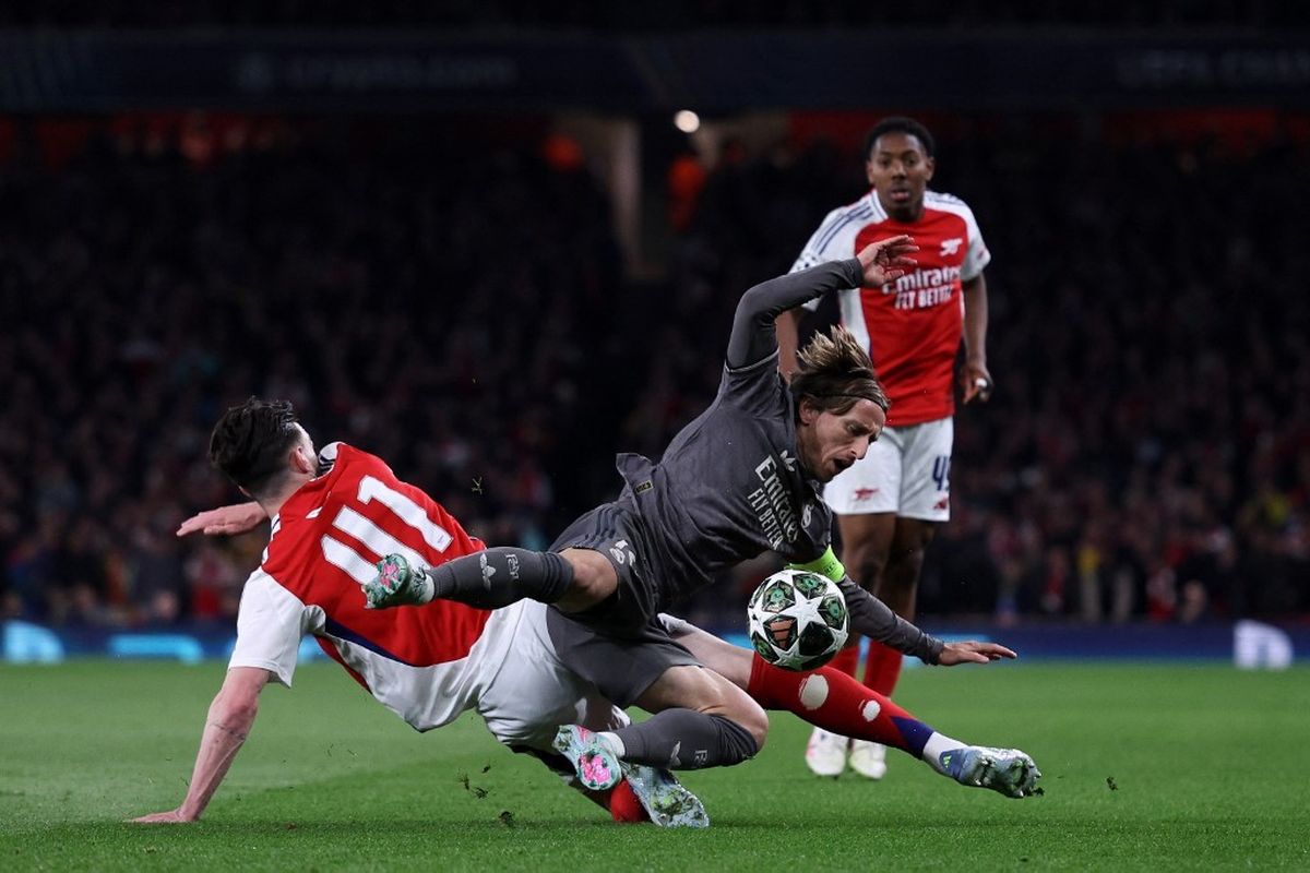 Pertemuan leg 1 perempat final Liga Champions antara Arsenal dan Real Madrid, Rabu (9/4).