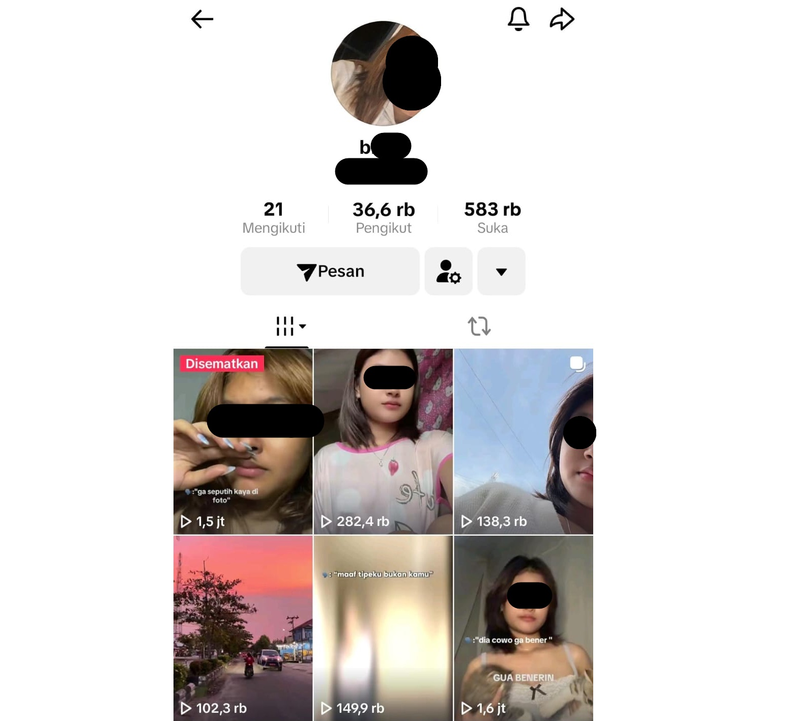 Tangkapan akun Tiktok terduga pelaku video asusila yang viral di Kota Sampit (TikTok/Radar Sampit)