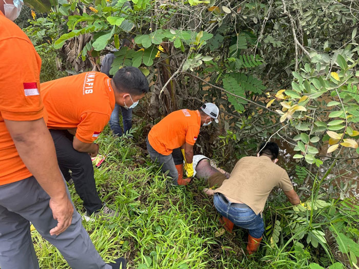 EVAKUASI : Petugas mengevakuasi mayat wanita di Jalan Trans Kalimantan, Desa Garong, Kecamatan Jabiren Raya, Pulang Pisau, Senin (12/05/2025) pagi. IST/RADAR SAMPIT