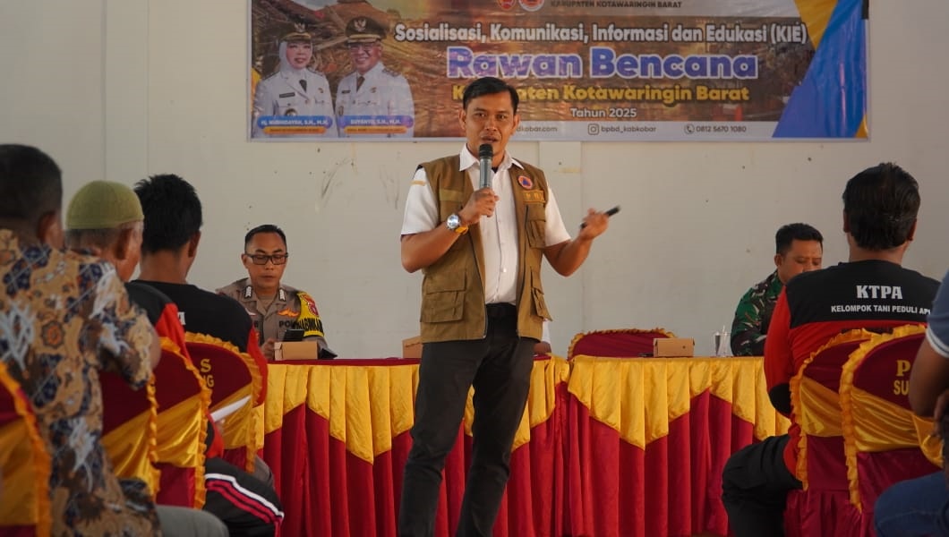 Kegiatan sosialisasi kerawanan bencana di Desa Sungai Bengkuang oleh BPBD Kobar, baru-baru tadi.