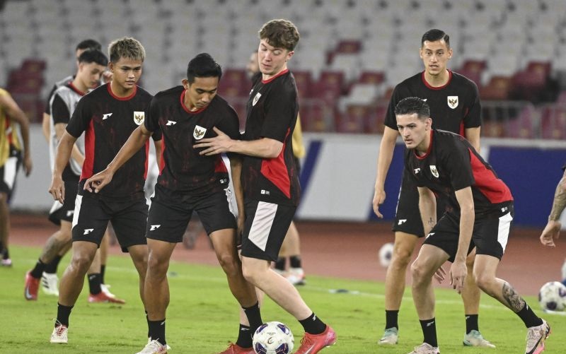 SERIUS: timnas Indonesia saat menggelar latihan di sela Kualifikasi Piala Dunia 2026