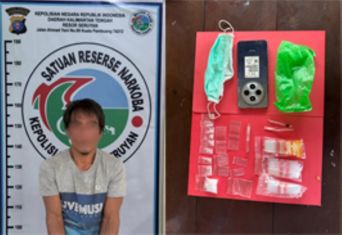 SABU: Pelaku MS (35) bersama barang bukti narkoba diamankan di Mapolres Seruyan. //Humas Polres Seruyan/Radar Sampit