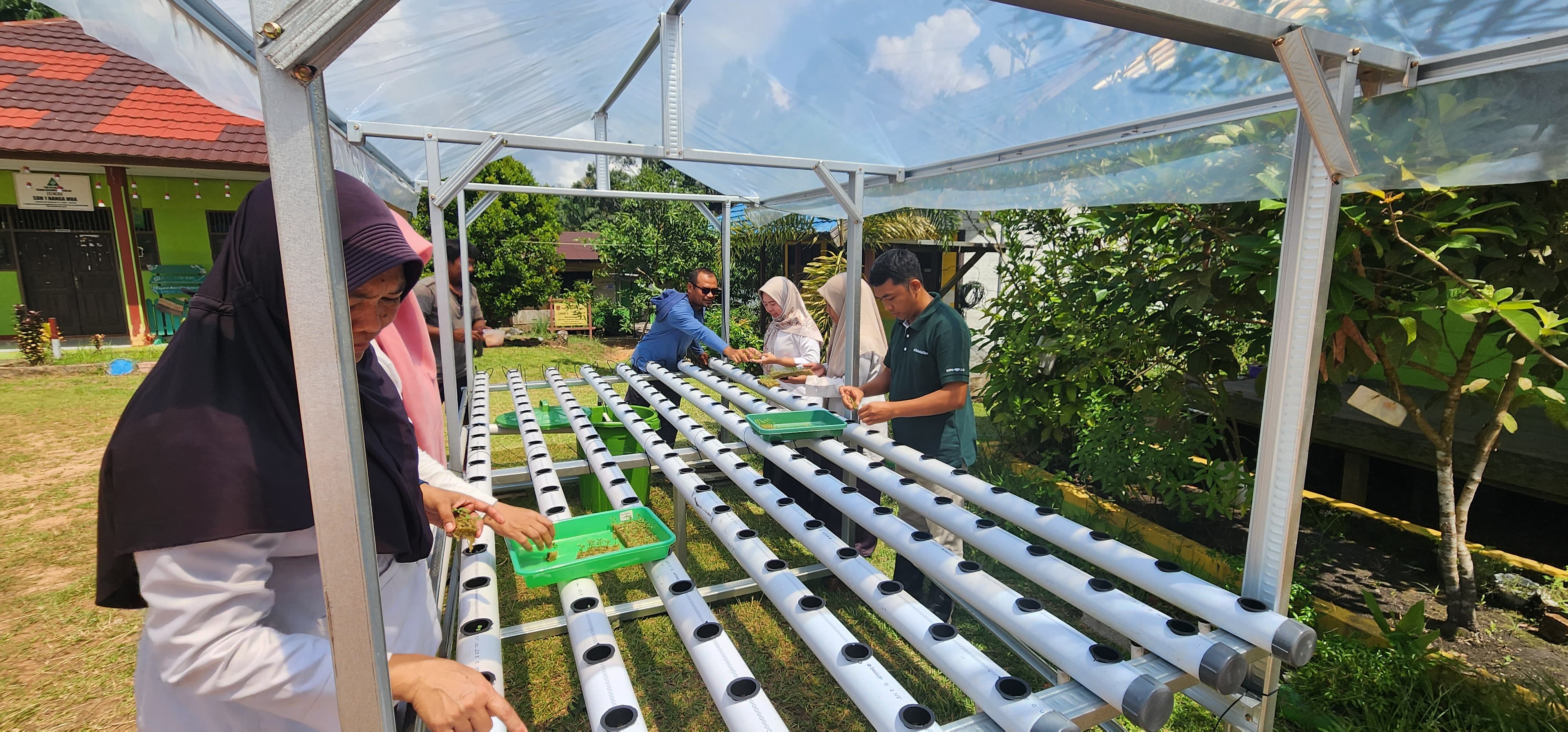 PT Gunung Sejahtera Dua Indah (GSDI) dan PT Gunung Sejahtera Yoli Makmur (GSYM), Astra Agro menyalurkan satu set instalasi hidroponik ke SDN 1 Nangamua sebagai bagian dari program CSR