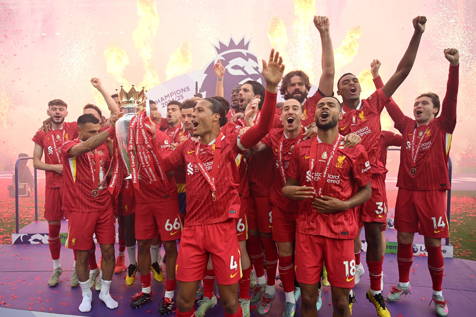 Pemain Liverpool saat menjuarai Liga Inggris musim 2024/2025.