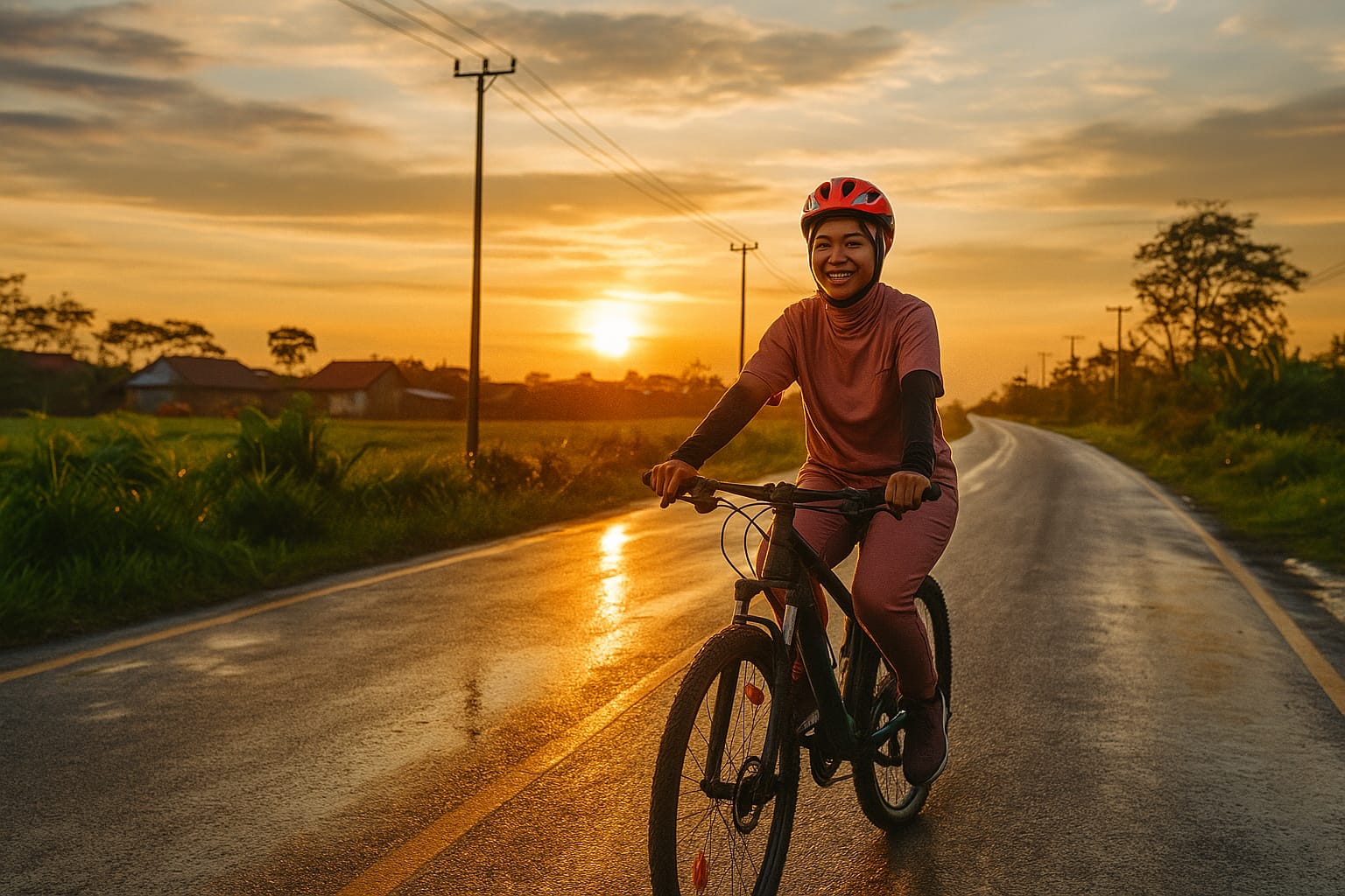 Ilustrasi olahraga bersepeda. (Dibuat dengan akal imitasi.)