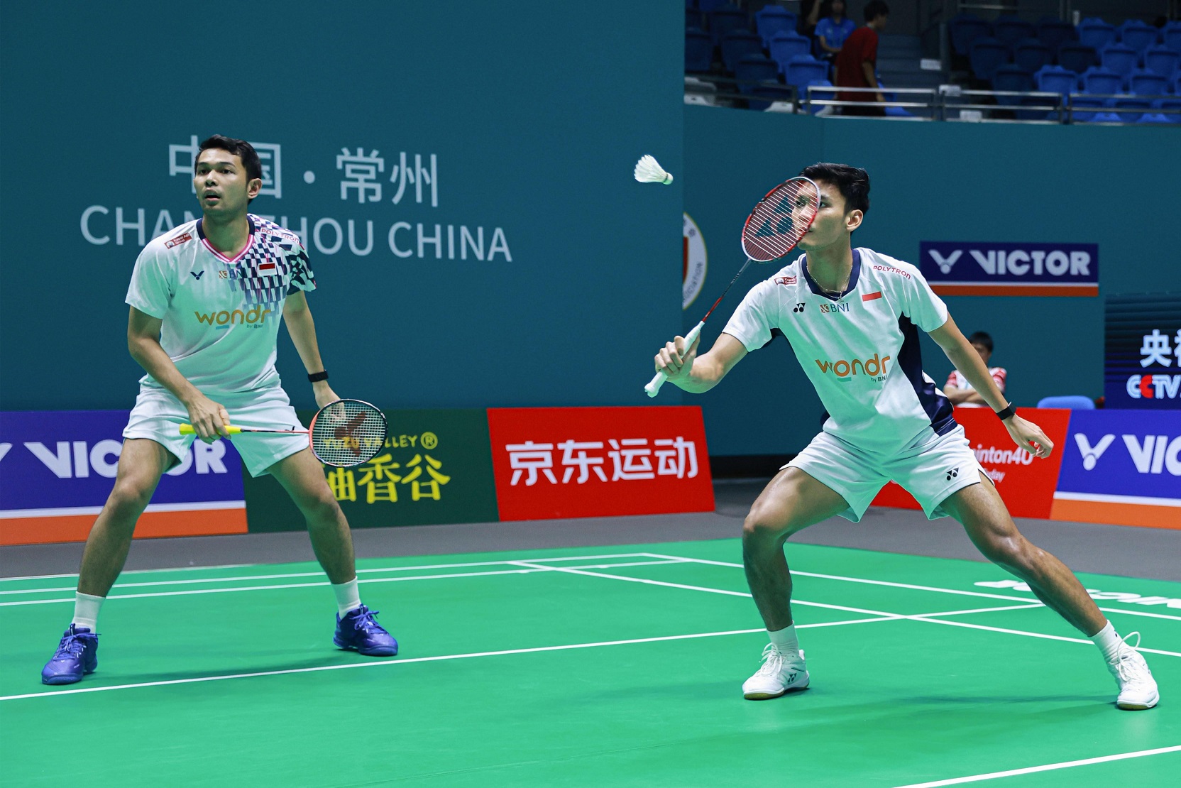 Ganda putra Indonesia, Fajar Alfian/Muhammad Shohibul Fikri saat di China Open 2025.