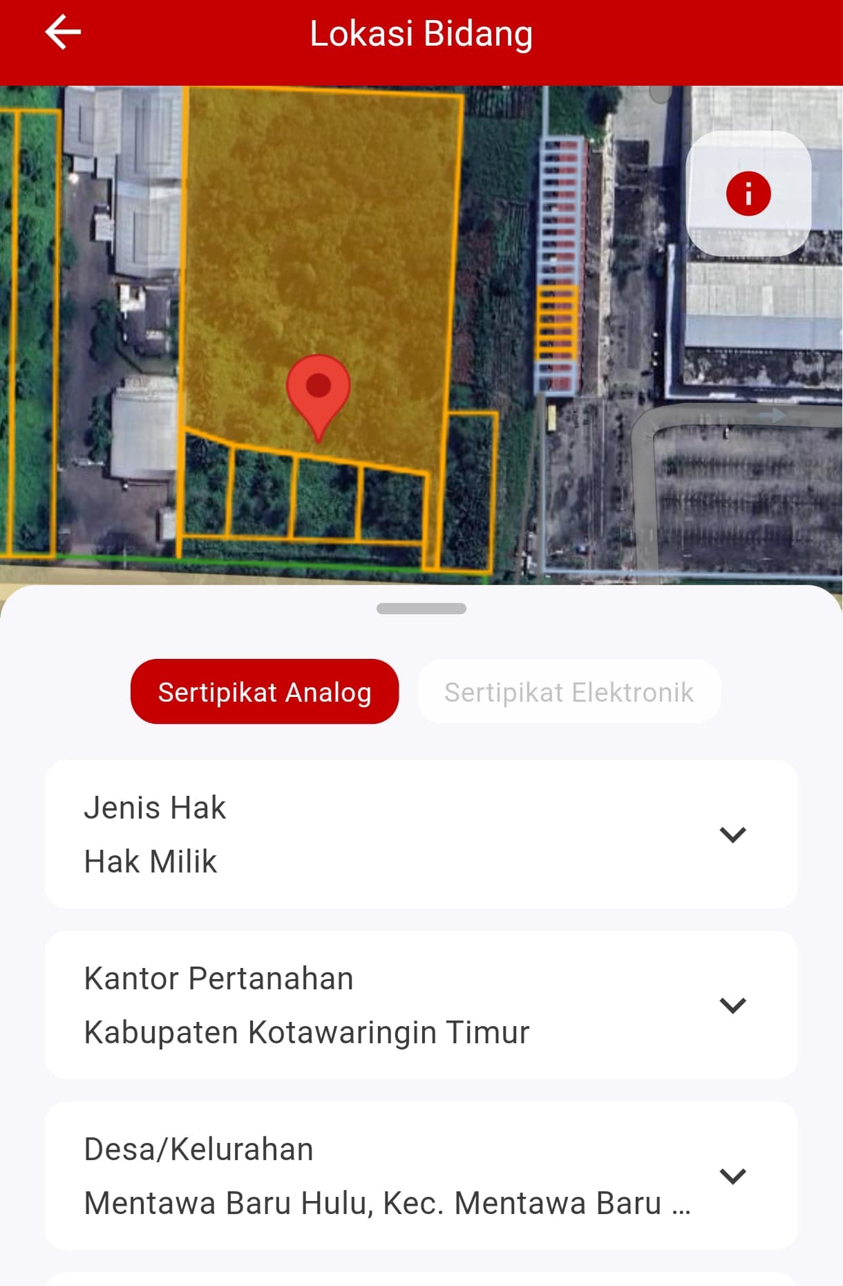 CITRA SATELIT: Lokasi empat bidang tanah sesuai sertifikat hak milik, Ana Jatmo, Budiyanto, Edyson dan Darsono melalui aplikasi Sentuh Tanahku.