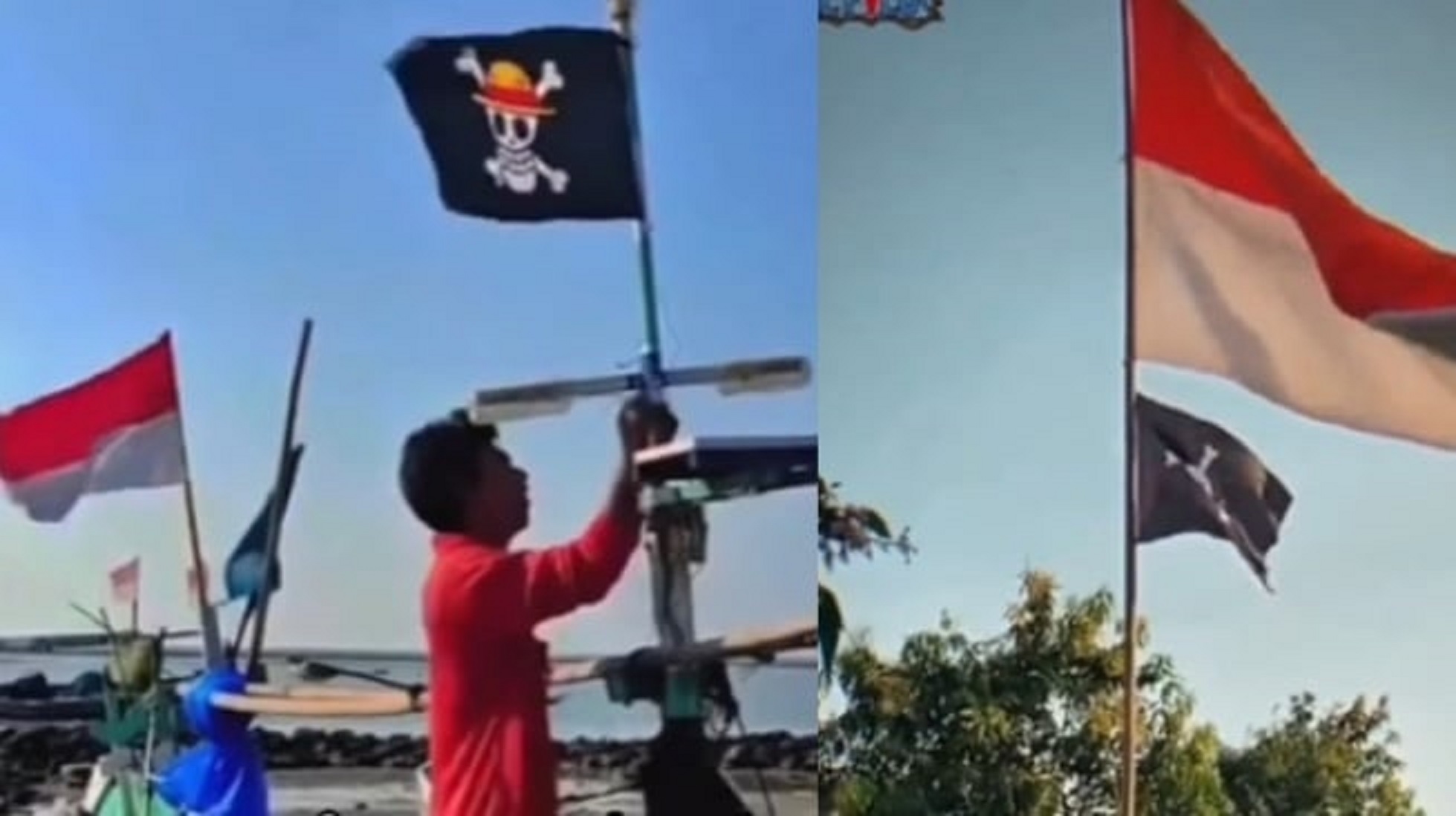Pengibaran bendera One Piece dan Merah Putih yang menjadi viral di media sosial.