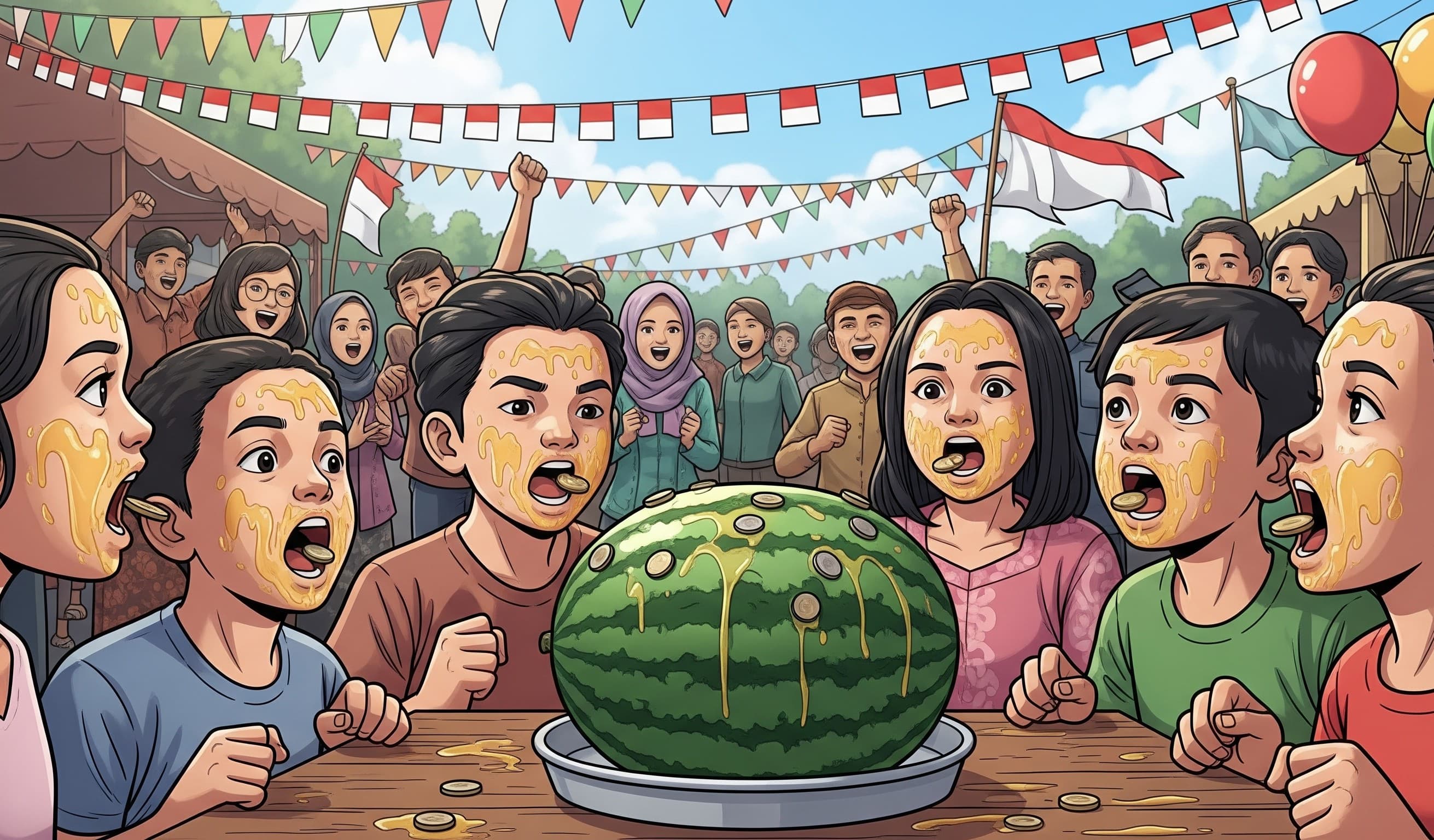 Ilustrasi lomba Agustusan yang tidak dianjurkan. (Dibuat dengan akal imitasi).