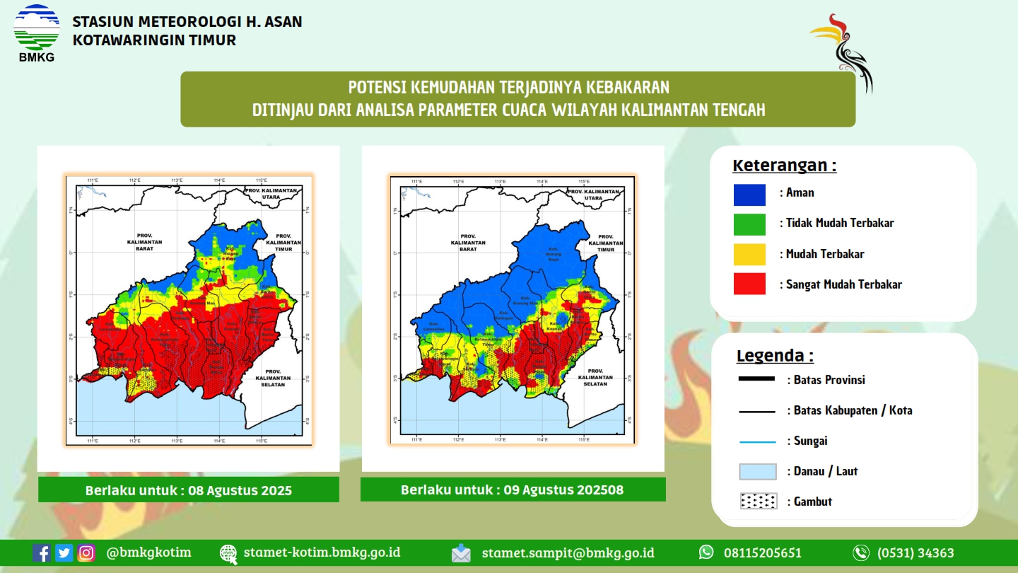 Peta kemudahan Kebajaran di daratan Kalimantan Tengah. (BMKG Stamet H Asan Kotawaringin Timur)