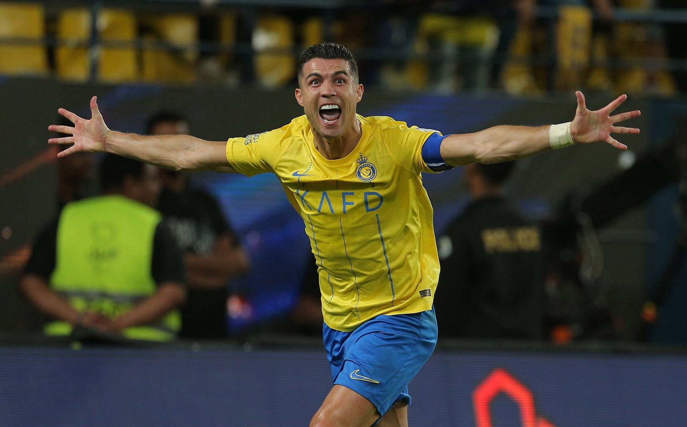 Cristiano Ronaldo selebrasi salah satu golnya di Liga Arab Saudi