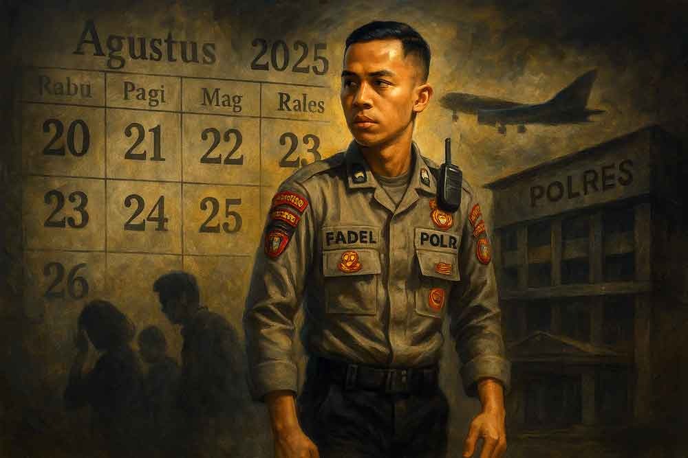 Misteri Hilangnya Bripda Muhammad Fadel Polisi Muda di Kotim. (Dibuat dengan akal imitasi/ Radar Sampit)