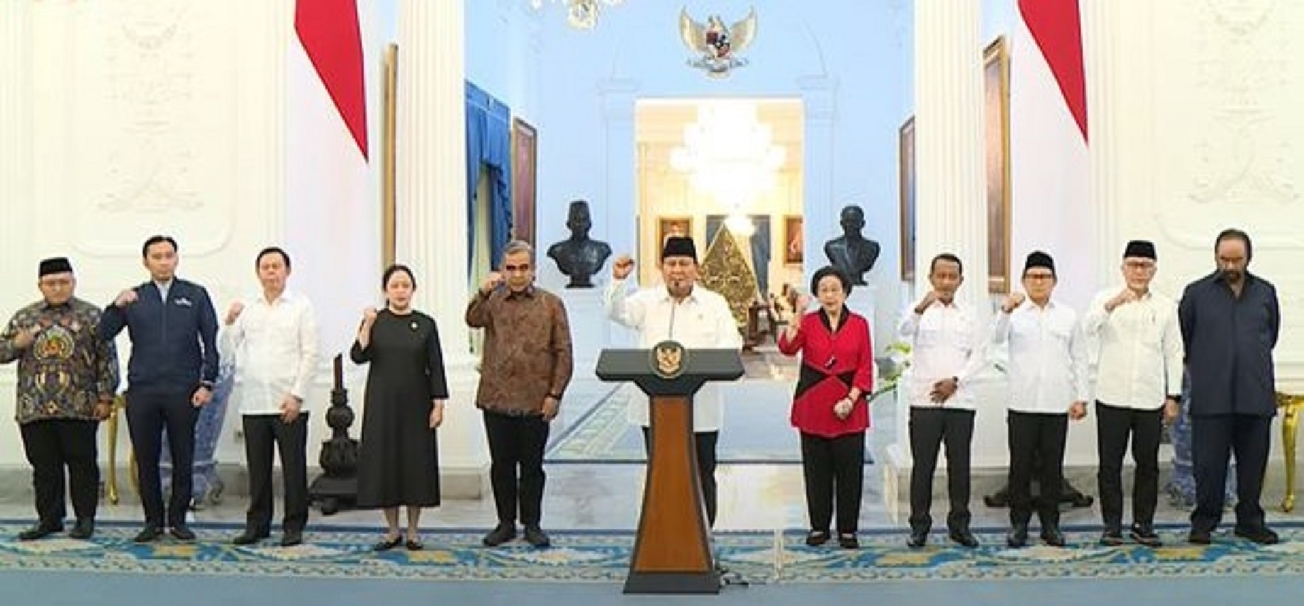 Presiden RI Prabowo Subianto dan sejumlah pimpinan Parpol serta DPR, DPD dan MPR di istana negara, Minggu (31/8).