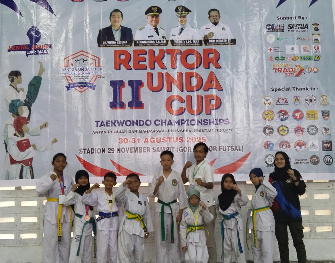 Sejumlah Atlet taekwondo dari SD-SMP binaan PT GSIP-AMR (Astra Agro Lestari) saat mengikuti kejuaraan Rektor Unda Cup, di Sampit, Kalteng Agustus 2025 (Istimewa)
