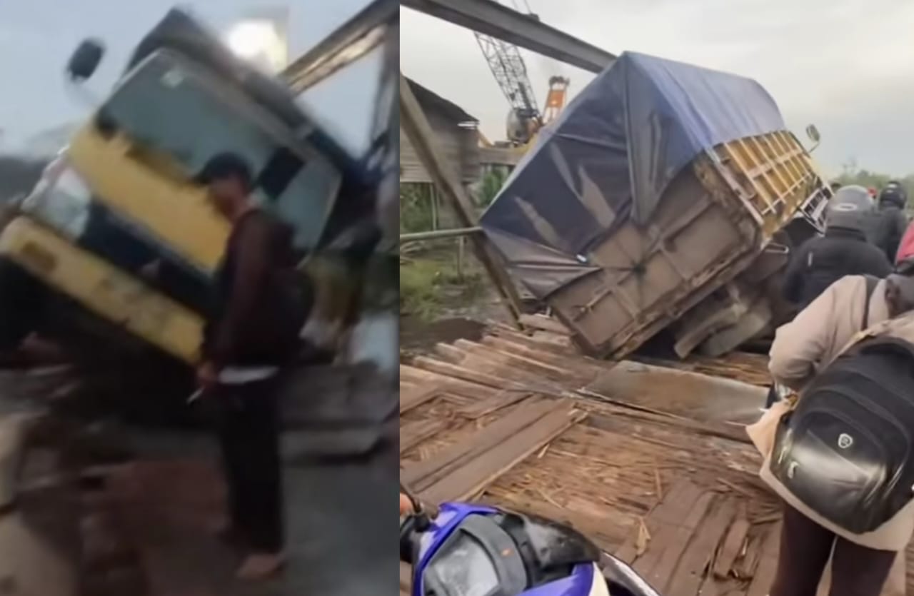 Kondisi Jembatan Alternatif Sei Lenggana jebol lagi, Juma (13/9/2025).
