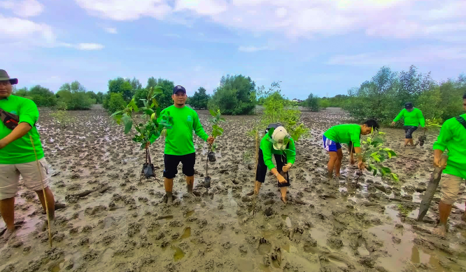 Sejumlah pihak lintas sektor bahu-membahu menanam bibit mangrove di kawasan pesisir Segintung, Seruyan, Senin (15/9).