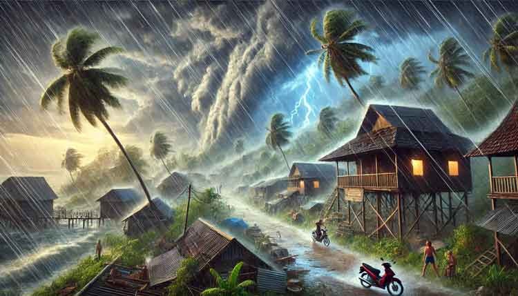 Ilustrasi cuaca ekstrem. (Dibuat dengan akal imitasi)